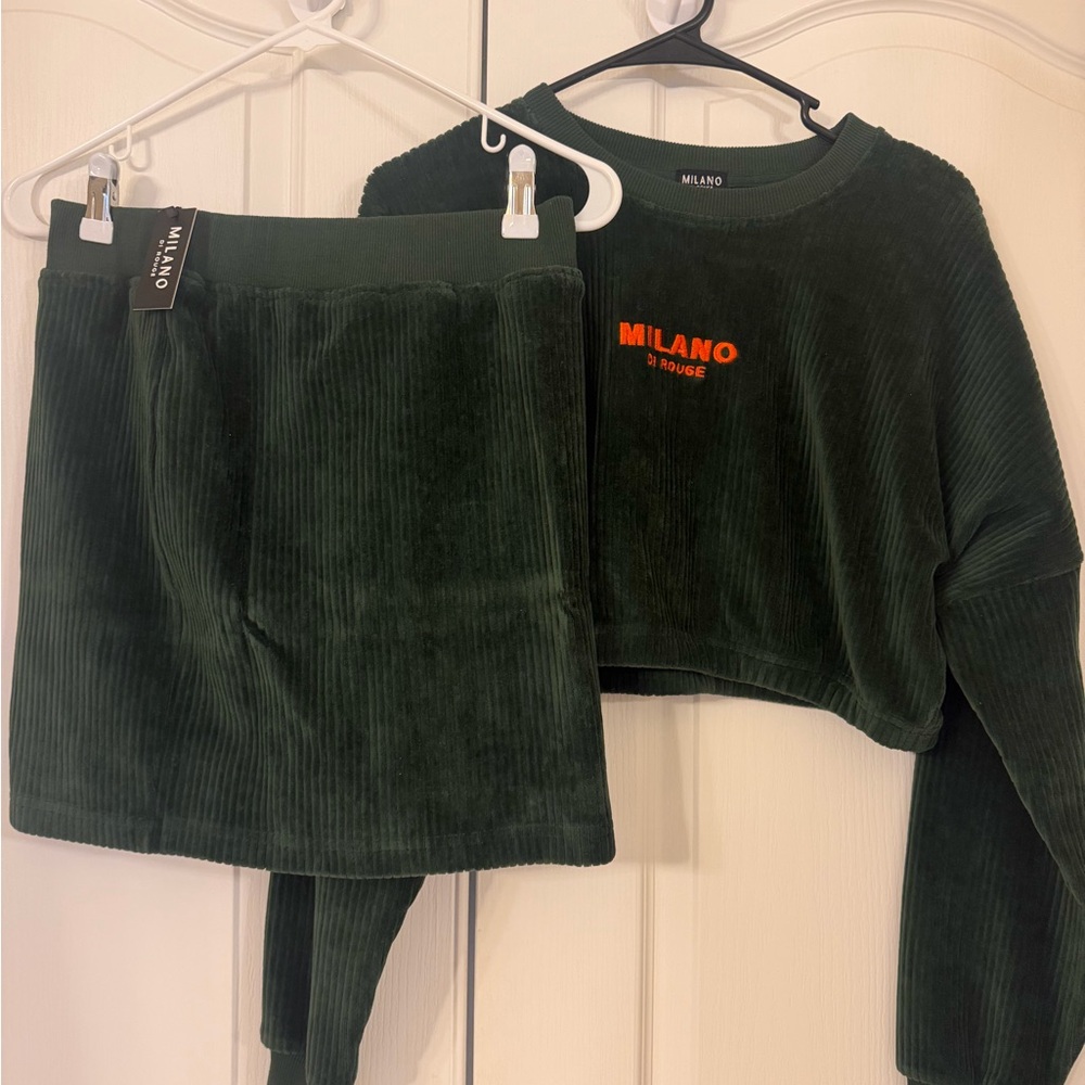 Milano Olive and Orange wording RibbedTop and skirt - Picture 1 of 4